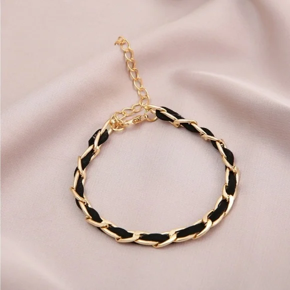 Gold & Black Chain PU Bracelet - Picture 2 of 6